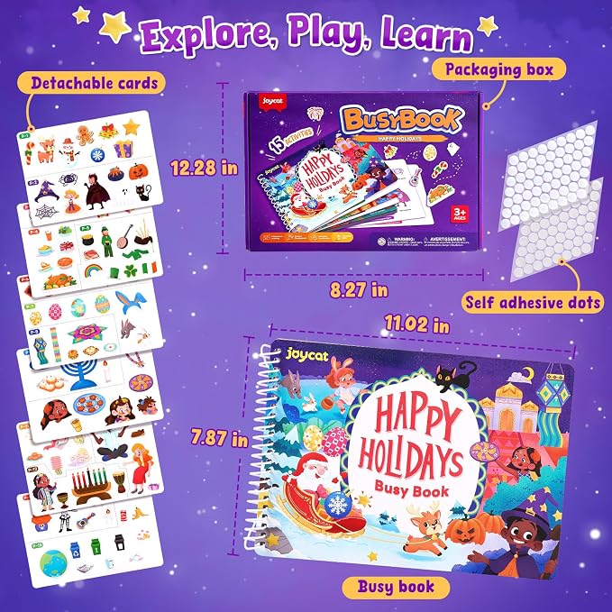 JoyCat Holiday Busy Book for Toddlers Ages 3-5, English | 15 holidays including Easter, Diwali and Thanksgiving encourage creativity and preschool skills at home or during travel