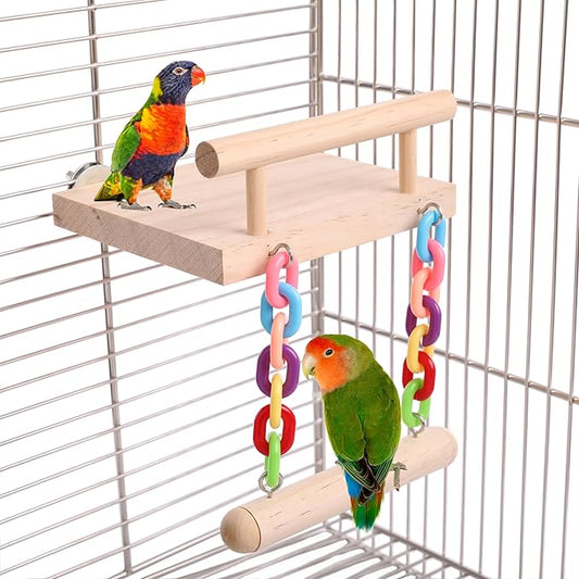 Parrot Climbing Ladder, Bird Wooden Playground with Climbing Ladder Stand, Parrot Play Stand, Bird Swing for Green Cheeks, Small Lovebirds, Goldens, Hamsters, Bird Cage Chew Toy Set (Multi-Colored)