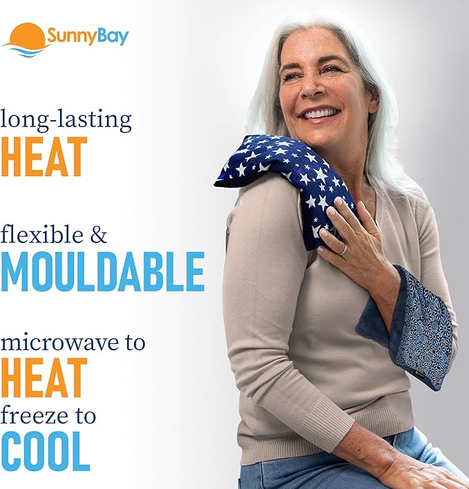 SunnyBay Small Microwave Heating Pad, Microwavable Versatile Cold/Heated Neck and Shoulder Wrap for Back Pain and More, Moist Heat Cotton-Fleece Pad, 6x11 Inches, Blue Star and Royal Flower, Pack of 2