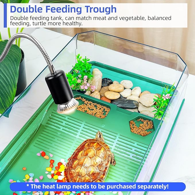 Turtle cage Tortoise Terrarium with Pump＆Filter with Shower Function Easy to Change Water and Clean Water for Turtle Horned Frog Hermit Crab Green, L
