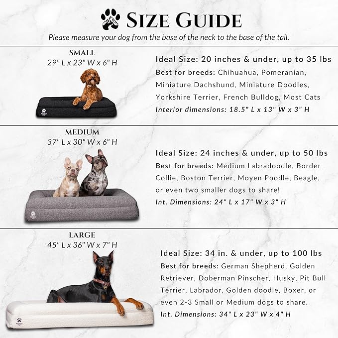 Luxury Boucle Fabric Orthopedic Dog Bed with Memory Foam | Breathable Comfort and Washable Dog Couch Bed with Waterproof Liner & Cover | Ideal Pet Beds for Small Dogs - Grey (29"x23"x6")