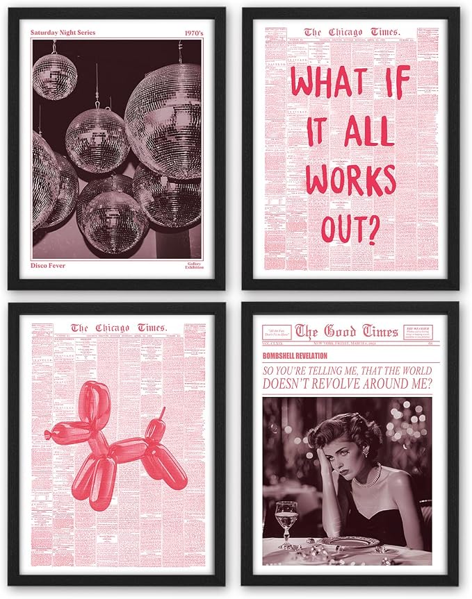 NaZaUK Trendy Preppy Retro Y2K Room Decor, Bar Cart Decor, 12x16 Prints