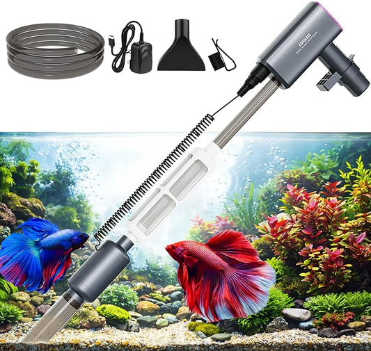 Cordless Aquarium Gravel Cleaner Vacuum: 6-in-1 Electric Fish Tank Cleaner, Rechargeable & Strong Suction Water Changer, Touch Control, Fits 5–150 Gallon Tanks