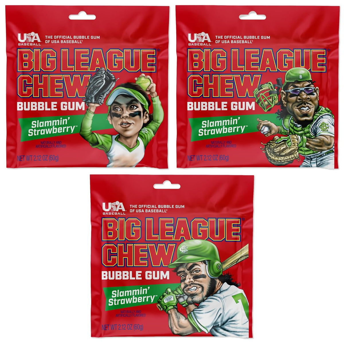 Big League Chew Original Bubble Gum 3-Pack - 2.12oz Packets - Original Baseball Gum - Big League Chew Baseball Candy Set for Treats, Party Favors & More - Softball Candy For Teams
