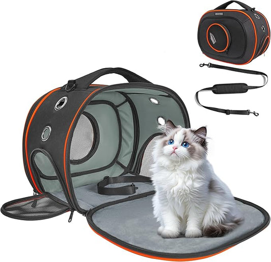Airline Approved Cat Carrier 17" x 12.5" x 9", Fully Removable with Thick Double-Sided Padding, Breathable & Portable for Cats, Rabbits, Hamsters Under 12 lbs