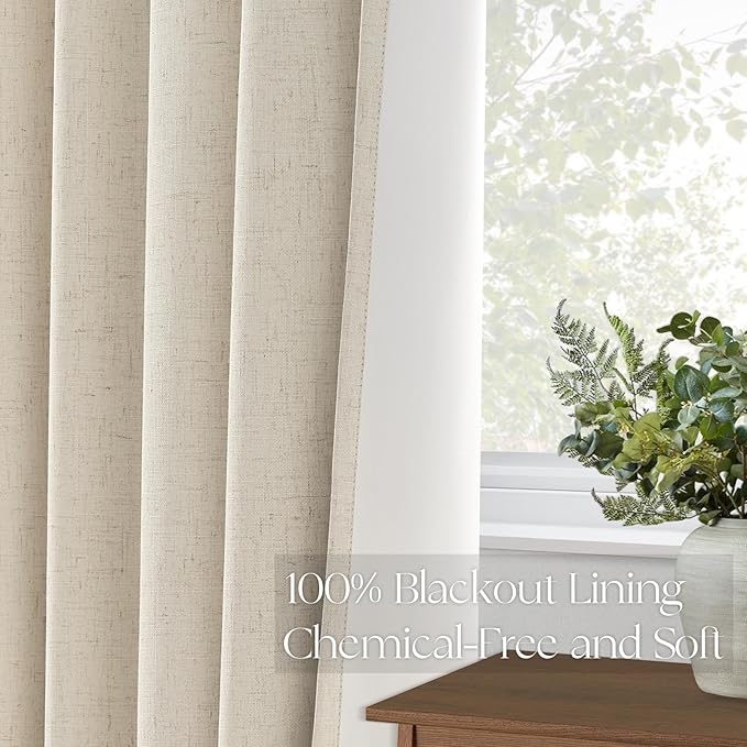 Topfinel Extral Wide Curtains, Cream Pinch Pleated 100% Blackout Linen Luxury Drapery with Hooks for Patio Sliding Door Large Window Living Room Track System, 72" Wx102 L 1 Panel