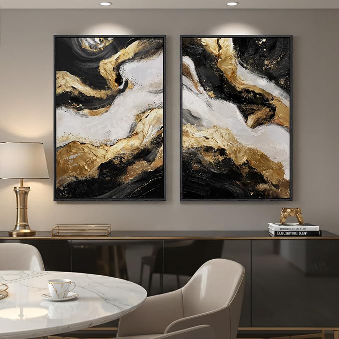 Framed Gold Abstract Wall Art Set of 2