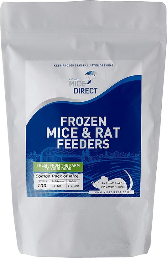 MiceDirect Frozen Mice Combo Pack of Small Pinkies & Pinkies Feeder Mice - Food for Corn Snakes, Ball Pythons, Lizards – 40 Ounce (Pack of 100)