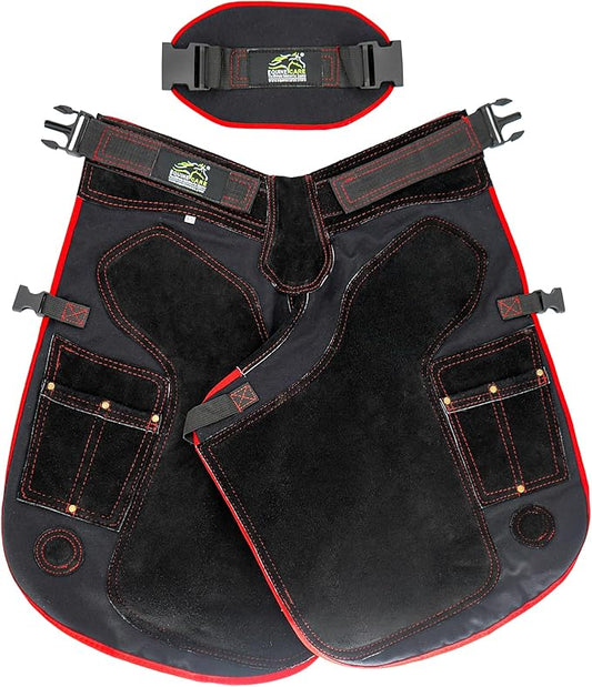 Equine Care Farrier Apron Chaps – Cowhide Leather & 500 GSM Canvas, EVA Padded Air-Mesh, Dual Magnetic, Adjustable Waist, Ergonomic Apron for Farriers, Blacksmiths & Hoof Trimming (23 inches (59 cm))