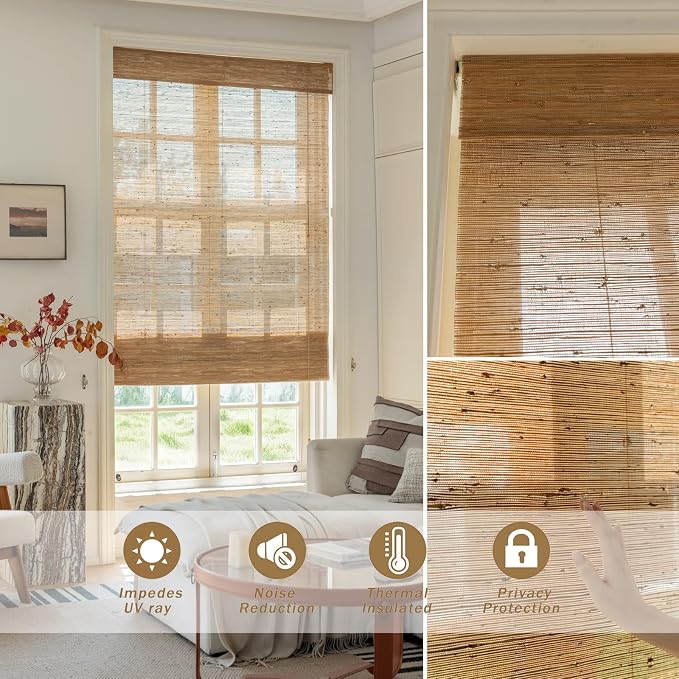 DEJAVU Cordless Bamboo Roman Shades, Natural Woven Shades