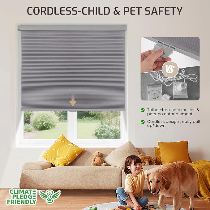 Grandekor No Drill No Tools Cordless Cellular Shades, 26.5" W x 64" H, UV