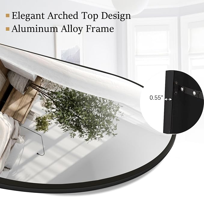 Rowjut Full Length Mirror Arched Floor Length Mirrors, Aluminum Frame