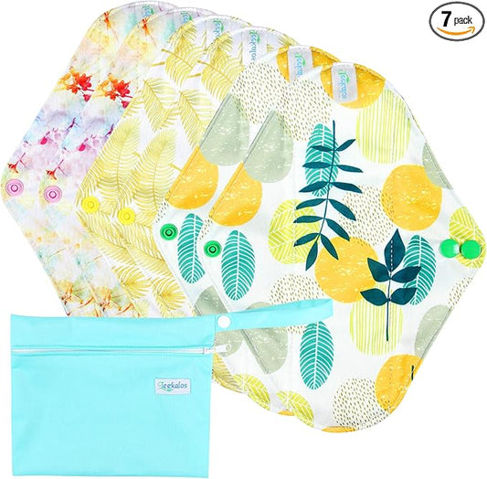 Leekalos Reusable Menstrual Pads - Bamboo Menstrual Cloth Pads | Light Incontinence Pads | Reusable Sanitary Pads - Pack of 6, 1 Cloth Mini Wet Bag
