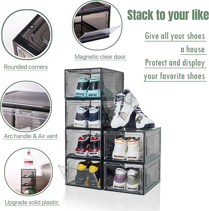 Drop-Front Shoe Boxes with Magnetic Door, 6 Pack – Black