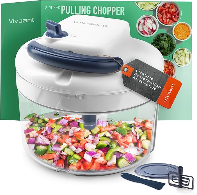 Vivaant Manual Food Processor - 5 Cup (1.2L) Capacity Hand Pull String Garlic Chopper, Manual Food Chopper with Pull Functionality, Pull Chopper and Vegetable Cutter for Effortless Cooking