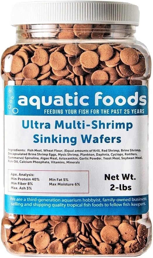 Aquatic Foods Inc. Ultra Multi-Shrimp 12-1/2" Small Sinking Wafers for Bottom Fish, Shrimp, Snails, Crabs, Crayfish, All Tropical Fish...2-lb Med Jar