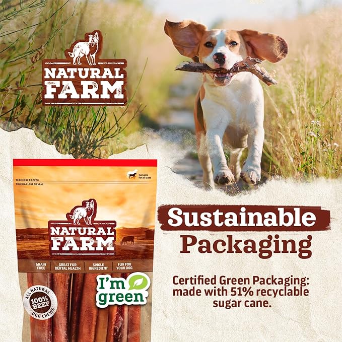 Natural Farm Odor-Free Collagen Chews (12 Inch, 3 Pack), Long Lasting Bully Sticks & Rawhide Alternative Dog Treats, 95% Collagen Low Fat, High Protein Best Dental Dog Treats – Medium & Large Dogs