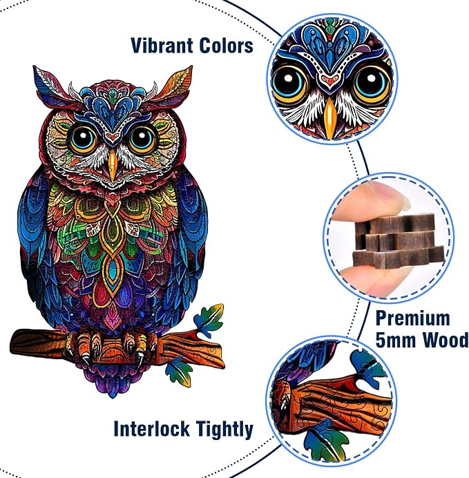 Wooden Jigsaw Puzzles for Adults, Unique Shaped Animal Wood Puzzles Adult, Owl Wooden Puzzles for Adults, Fun Challenging Family Games, 300pcs 17.2"×11.2"