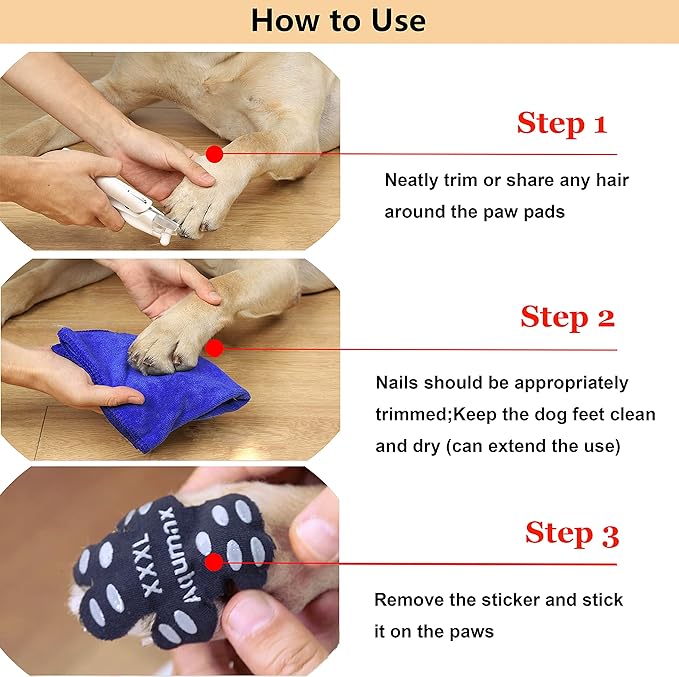 Dog Anti Slip Paw Grips Traction Pads,Dog Feet Stickers with Stronger Self-Adhesive Paw Pad Provide Traction for Senior, Injured Dogs,12 Sets (48 pcs) S Black
