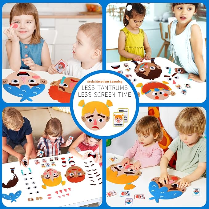 Craftstory 86 Pcs Social Emotional Learning Activities Sensory Toys for Kids- Montessori Toys with 2 Face Boards 9 Emotion Cards, Autism Learning Materials for Kids Speech Therapy Materials