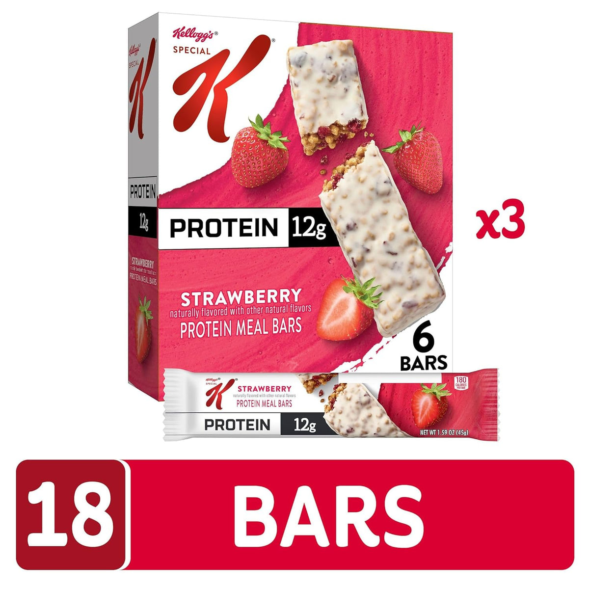 Special K Protein Meal Bars, 12g Protein, Meal Replacement, Strawberry (3 Boxes)