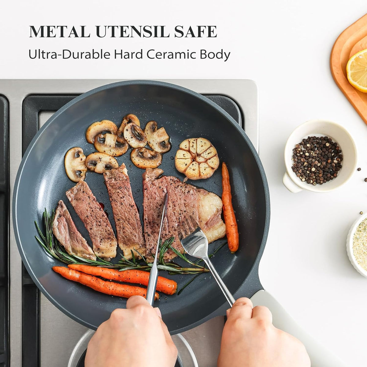 PRICUSIS Nonstick Ceramic Frying Pan, 8/10/12 Inch Non Toxic Skillet, Egg & Omelet & Chef's Pan, Induction Compatible & Oven Safe, Dishwasher Safe,PTFE PFAS & PFOA Free (8-Inch, Gray)
