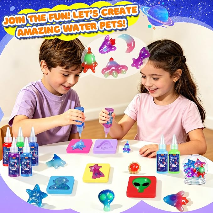 URMYWO Aqua Fairy Water Gel Kit, Magic Water Elf Toy Kit | Water Pets,Space DIY Squishy Maker Set,12 Gels & 12 Molds,Make Your Own Squishies Toys,Party Favors Birthday Gifts for Kids