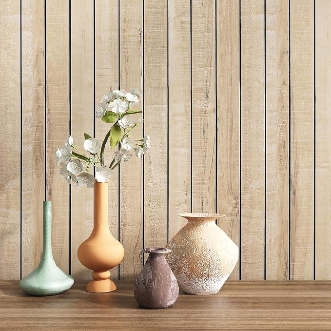 VEELIKE Sand Oak Wood Slat Wall Panels Peel and Stick Faux Wood Panels