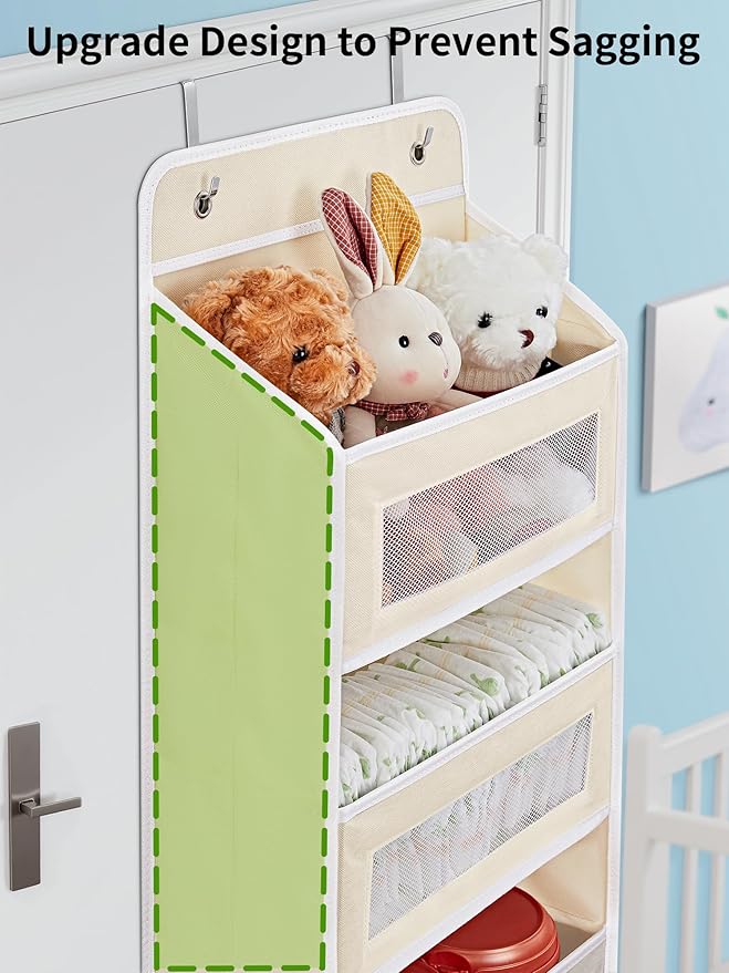 JARLINK 2 Pack Over The Door Organizer Storage, 5 Shelf Hanging Door Organizer with 5 Large Capacity Pockets, Anti Tilt 44 lb Load Behind Door Storage for Bedroom, Bathroom, Pantry, Nursery, (Beige)