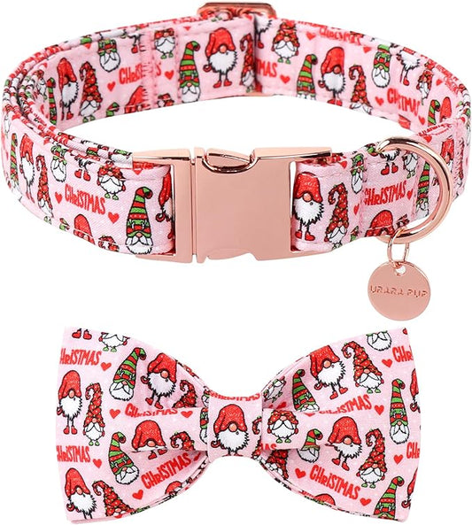 Christmas Dog Collar with Bow Tie, Cotton Christmas Bowtie Collar for Medium Girl Boy Dog, Comfortable Dog Collar Bowtie with Durable Metal Buckle, Adorable Pet Collar,M,Neck 13.5-22in