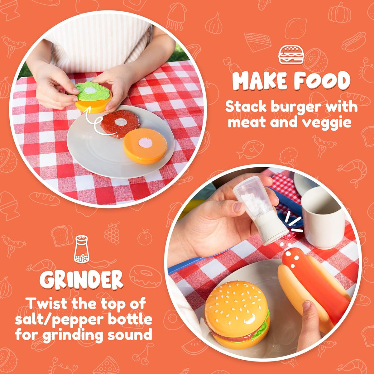 JOYIN 34 PCS Kitchen Toy Set, BBQ Play Grill, Cooking Toy Set, Little Chef Play, Kids Grill Playset Interactive BBQ for Kids with Light & Sound, Christmas Birthday Gift for 2 3 4 Year Old Boys Girls