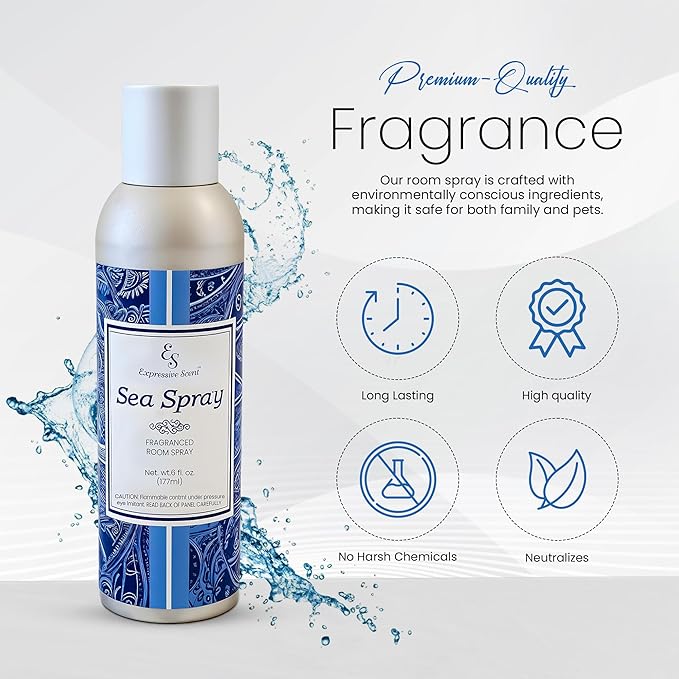 Expressive scent Air Freshener Spray - long lasting luxurious sea spray – Ideal for Bathroom, Kitchen, Office & Car – long lasting home fragrance 6 FL Oz