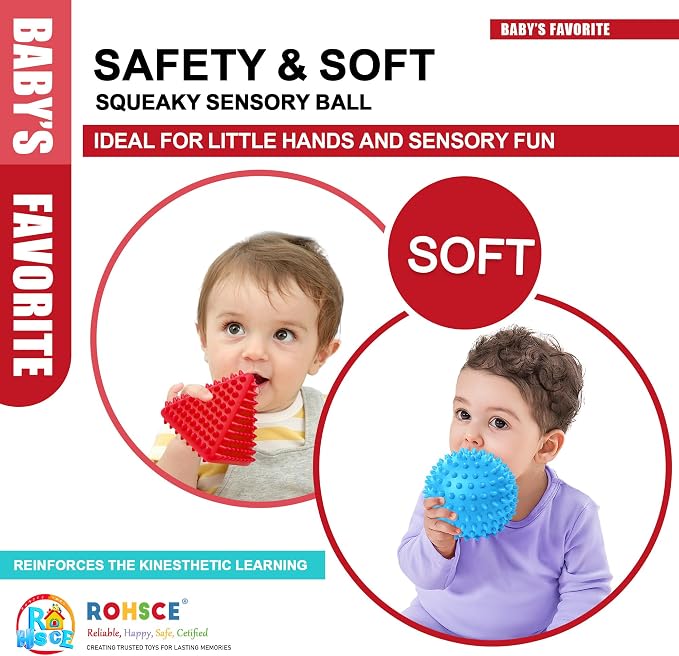 Sensory Balls Baby, 3PCS Soft Spiky Teething Ball 6 to 12 Months | BPA Free, Spiky & Bumpy Textures Multi Ball Set, Montessori Tactile Development, Tummy Time & Bath Play