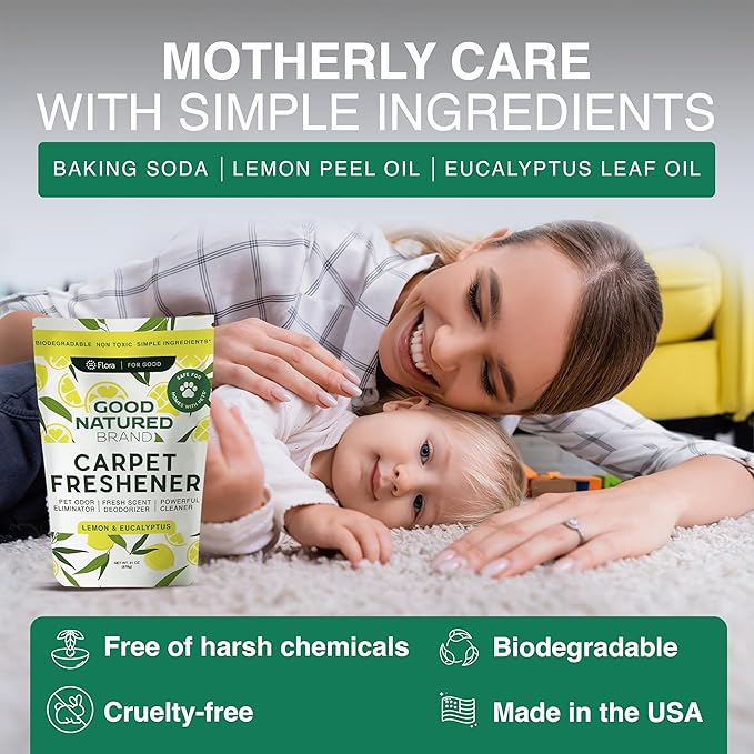 Good Natured Brand | Laundry Bundle | Carpet Freshener Lemon & Eucalyptus 31oz | Pet-Friendly Carpet Deodorizer | Laundry Powder Unscented 47oz | Hypoallergenic Laundry Powder 94 Loads