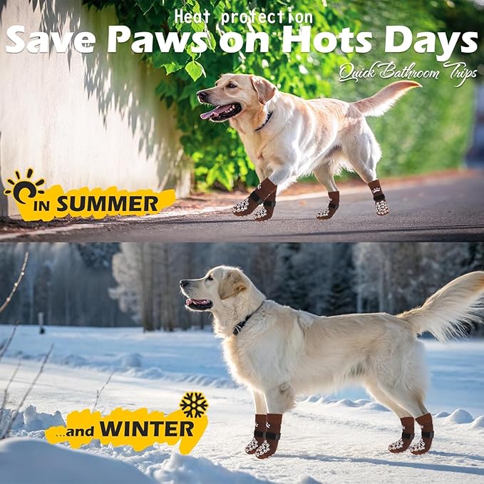 EXPAWLORER Anti Slip Dog Socks to Prevent Licking Paws, Dog Shoes for Hot Pavement, Dog Booties for Small Medium Large Senior Dogs, Traction Control Boots & Paw Protectors for Hardwood Floors Coffee