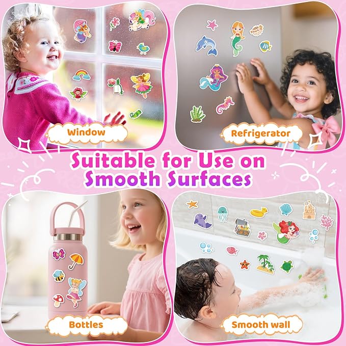 Reusable Sticker Books for Toddlers 1-3 Girls, 2 Pack Jelly Sticker Book with Princess and Fashion Girl, Dress Up Sticker Activity Travel Toys for Girls 2-4, Birthday Gifts Holiday Stocking Stuffers