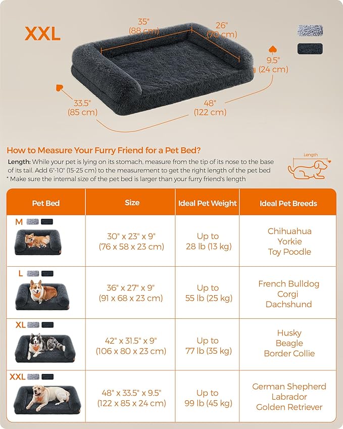 Feandrea Dog Bed, Orthopaedic Dog Sofa Bed for Large Dogs, Waterproof Ped Bed with Removable Washable Cover, 48 x 33.5 x 9.5 Inches, Dark Gray UPGW234G02