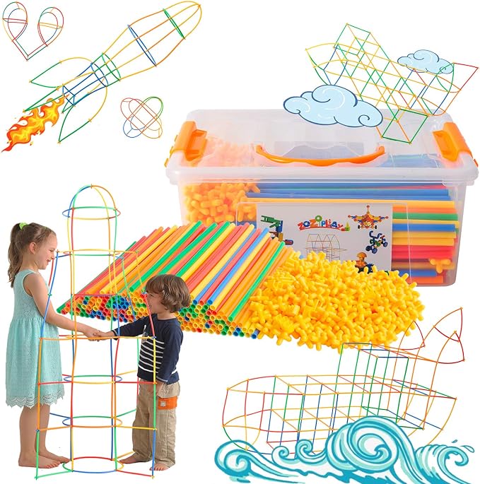 ZOZOPLAY Straw Constructor STEM Building Toys 400 Piece Straws and Connectors Building Sets Colorful Motor Skills Interlocking Plastic Engineering Toys Best Educational Toys Boy & Girl… | 400 colorful straws and connectors let kids 3+ build cars and ro...