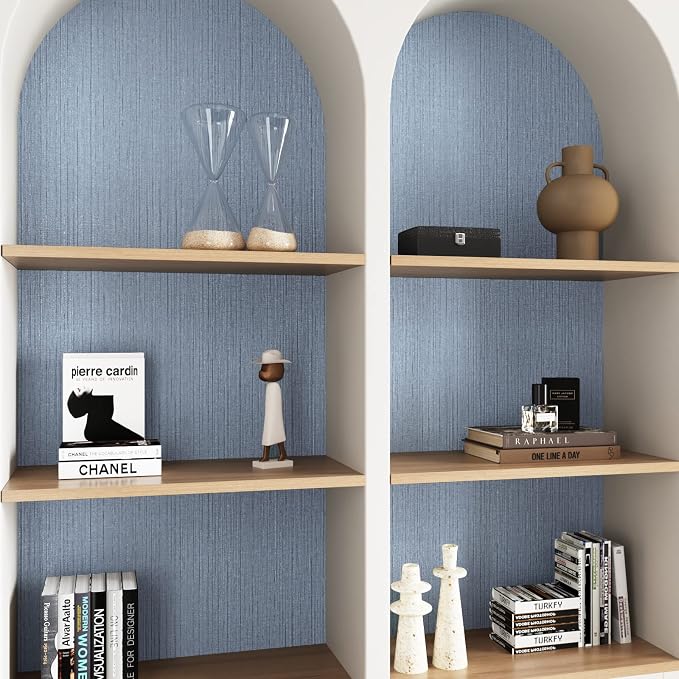 CRE8TIVE Light Blue Grasscloth Wallpaper Textured Stick and Peel Faux Grass