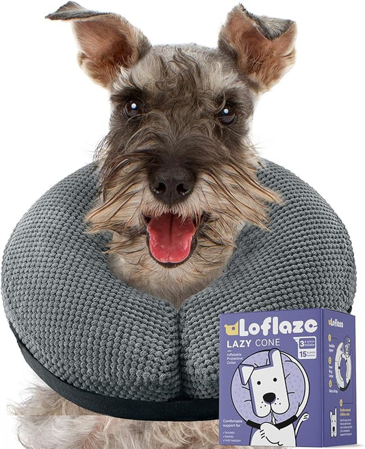 Soft Inflatable Dog Cone Collar Alternative After Surgery - Dog Neck Donut E Collar for Large Medium Small Dogs Cats Post Surgery - Recovery Collar to Stop Licking - Grey, M+
