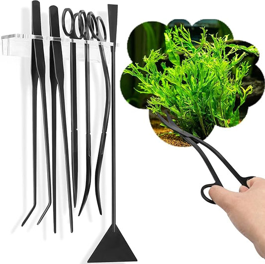 8 in 1 Aquascaping Tool kit with Acrylic Storage Rack, Black Steel Aquatic Landscaping Equipment Perfect to Create A Stunning Underwater Scape for Fish Tank
