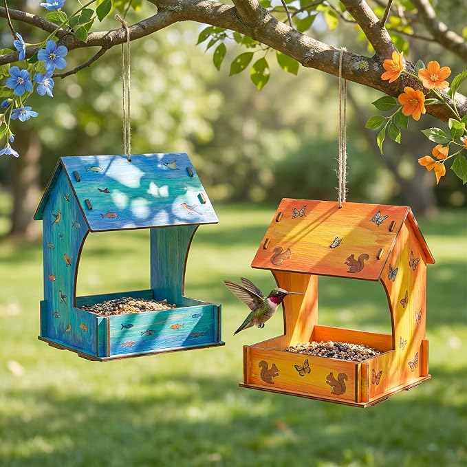 DoubleFill 24 Pack Bird Feeder Kits Bulk Wooden DIY Birdhouse Kits Unfinished Bird Feeder Birdhouse to Paint Wood Craft for Educational Fun Art Outdoor Activities Gifts