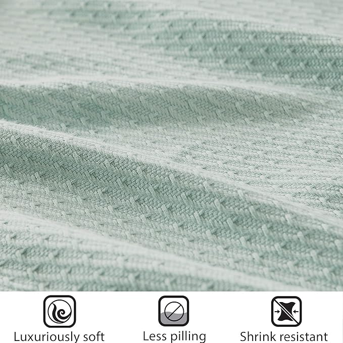 Madison Park Soft Certified 100% Egyptian Cotton Breathable Cozy Blanket, Premium Waffle Knit Classic Design, Luxury All Season Lightweight Cover for Bed, Couch and Sofa, Seafoam Full/Queen(90"x90")