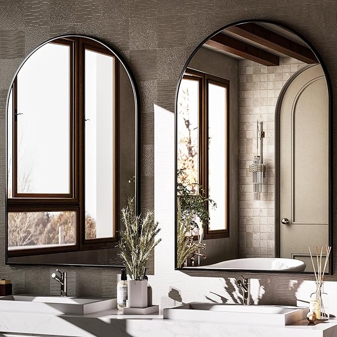 HARRITPURE Arched Wall Mirror – 26"x38" Arch Bathroom Mirror Metal Frame Vanity