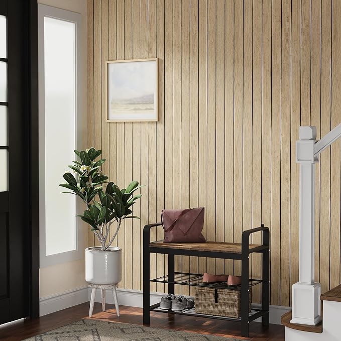 VEELIKE 30''x118'' Large Roll Wood Slat Wall Panel Peel and Stick Light Oak