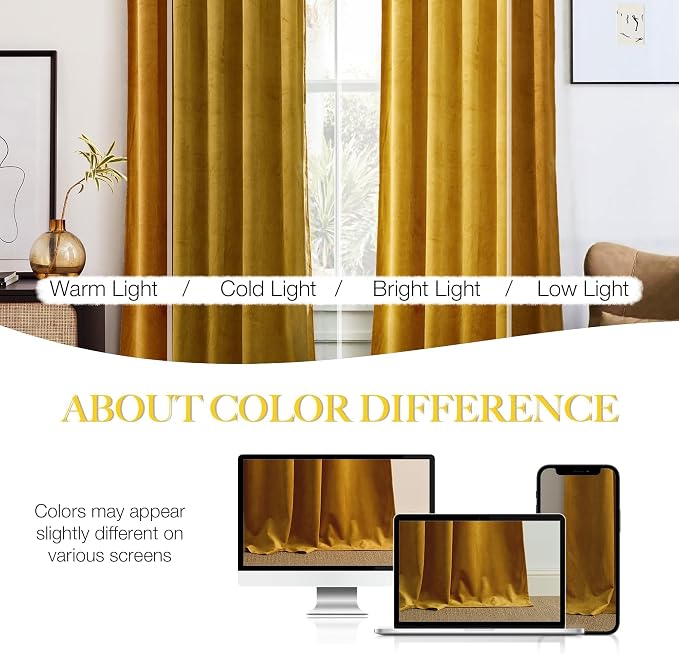 NICETOWN Mustard Gold Velvet Curtains 96 inch Long