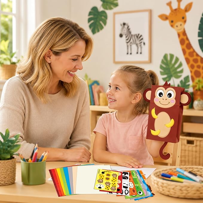 WATINC Hand Puppet Making Kit, Paper Sock Puppet Toys for Kids (Wild) | 9 Styles, Make Your Own Storytelling & Role Play Crafts, Creative Group Activity, Party Favors & Gifts for Kids Ages 4-8