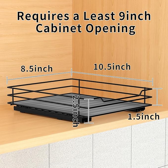BOIVSHI Pull Out Spice Rack Organizer for Cabinet, Heavy Duty Slide Out Spice Rack Organizer for Kitchen Cabinets and Pantry, Fits Spices, Sauces, Canned Food (8.5''Wx10.5''Dx2.5''H)