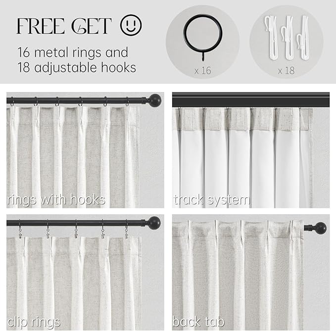 Topfinel Black Out Linen Curtains 54 Inch Long, Pinch Pleat Back Tab Pleated Country Room Darkening Uv Blocking Cute Short Curtains for Small Window Bedroom Nursery Cafe with Clips, Ivory Off White