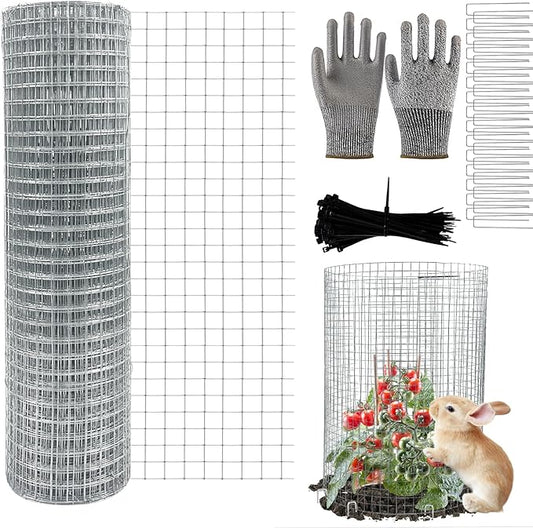 CIEOVO Wire Plant Protector from Animals, Metal Mesh Plant Cage Covers Rustproof Wire Plant Cages 30 U-Stakes and 100 Ties for Plants Keeping Bunnies Chicken Squirrels Birds Chicken Duck Out
